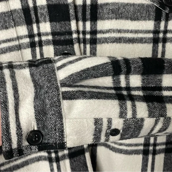 AllSaints Luella Check Jacket Black White Buffalo Plaid Medium Sherpa Lined - Picture 6 of 12